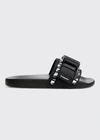 BURBERRY MEN'S CAMERON CRYSTAL BUCKLE SLIDE SANDALS,PROD167440092