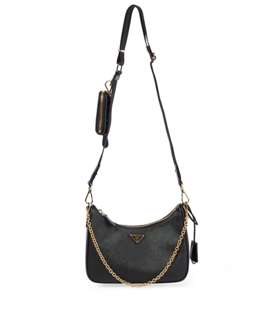 Prada Curved Black Bag With Gold Chain Strap And Logo Plaque