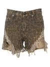 R13 R13 LEOPARD PRINT DISTRESSED SHORTS