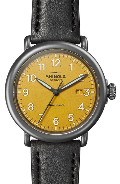 Shinola Runwell Automatic Leather Strap Watch, 45mm In Ochre