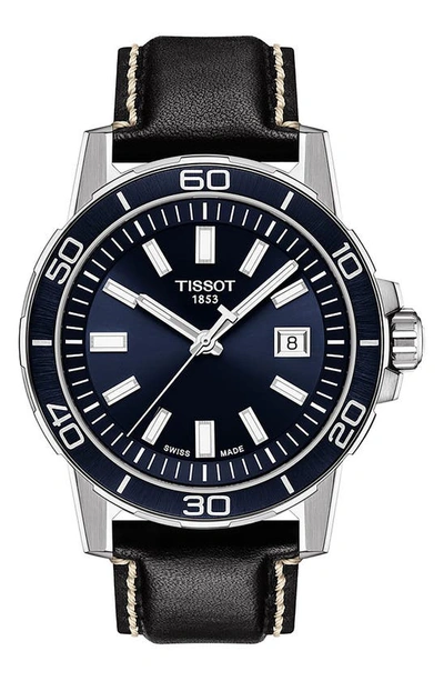 Tissot Supersport Qua Leather Strap Watch, 44mm In Blue