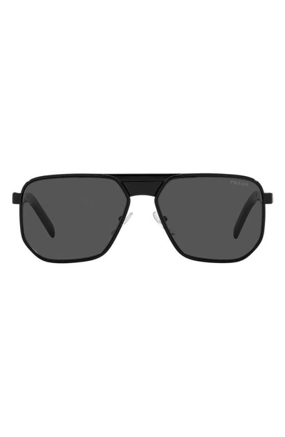 Prada 58mm Aviator Sunglasses In Black/ Dark Grey