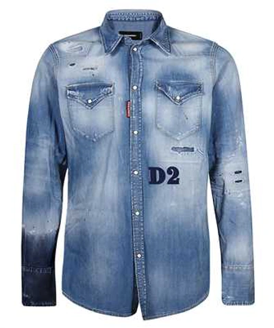 Dsquared2 Light Wash Classic Western Shirt In Blue