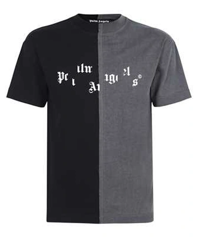Palm Angels Two-tone Broken Logo-print Cotton T-shirt In Black,grey