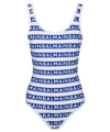 BALMAIN STRIPED ALL-OVER LOGO SWIMSUIT