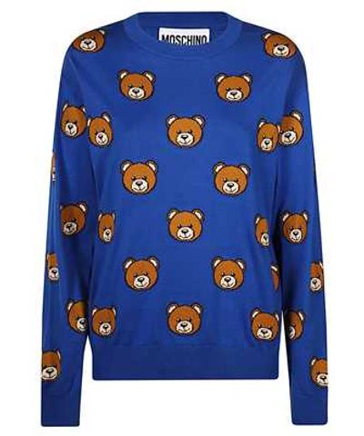 Moschino Teddy Bear Intarsia Cotton Knit Sweater In Blue