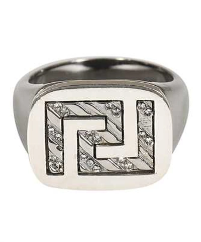 Versace Greca Rhinestone Ring In Silver