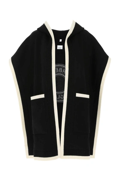 Burberry Logo-intarsia Wool-bend Hooded Cape In Black