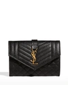 SAINT LAURENT ENVELOPE SMALL YSL FLAP WALLET IN GRAINED LEATHER,PROD244270117