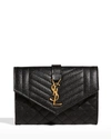 Saint Laurent Envelope Small Ysl Flap Wallet In Grained Leather In Black