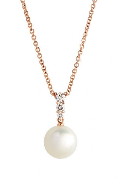 Mikimoto Morning Dew Cultured Pearl & Diamond Pendant Necklace In Rose Gold