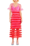 Never Fully Dressed Kate Sheer Pleated Ruffle Dress In Multi