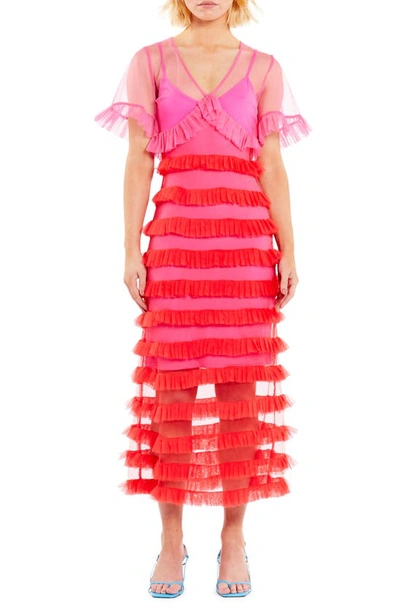 Never Fully Dressed Kate Sheer Pleated Ruffle Dress In Multi