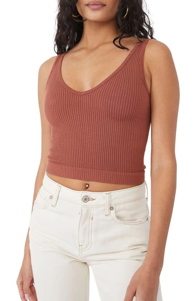 Free People Intimately Fp Solid Rib Brami Crop Top In Chocolate