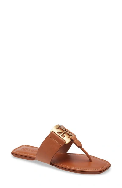 Tory Burch Georgia Medallion Thong Sandals In Aged Camello Gold
