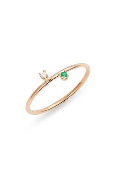 Poppy Finch Diamond & Emerald Ring In 14kyg