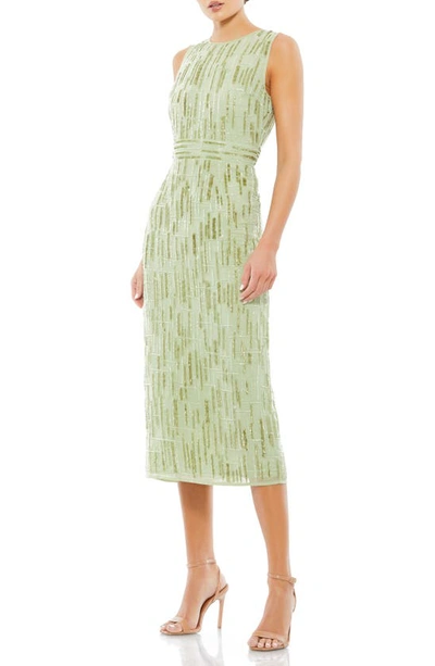 Mac Duggal Sequin Mesh Sheath Dress In Sage