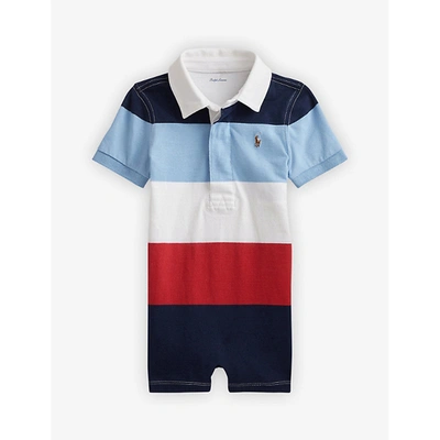 Ralph Lauren Babies' Striped Cotton Romper 3-12 Months In Sunrise Red Multi