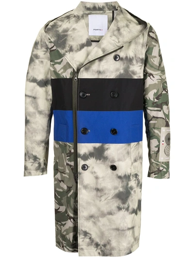 Ports V Striped Camouflage Print Zipped Coat In Green