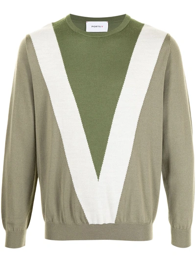 Ports V V Intarsia Crew Neck Jumper In Green