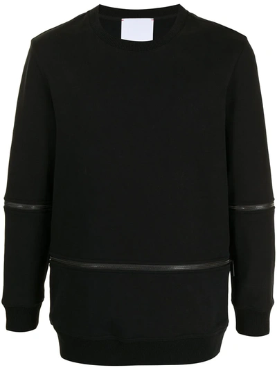 Ports V Zip Details Crew Neck Sweatshirt In Black