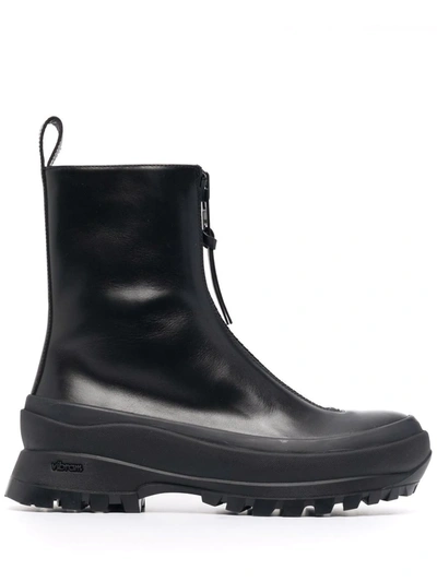 Jil Sander Zip-front Chunky Leather Boots In Black