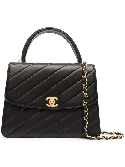 Pre-owned Chanel 1992 Cc Quilted 2way Bag In Black