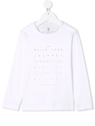 Brunello Cucinelli Kids' Logo-print Longsleeved T-shirt In White