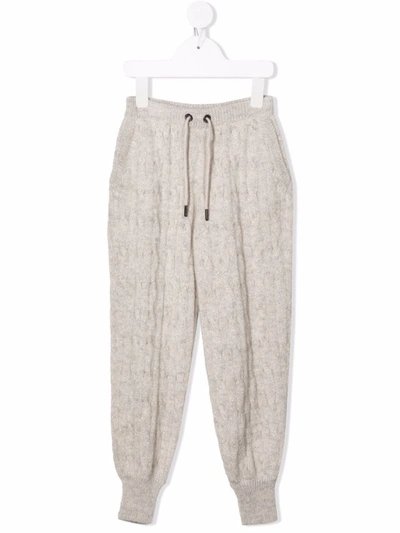 Brunello Cucinelli Kids' Drawstring Knitted Sweat Trousers In Neutrals