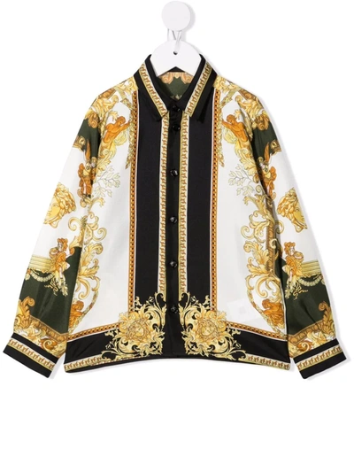 Versace Kids' Medusa Renaissance Print Silk Shirt In Green