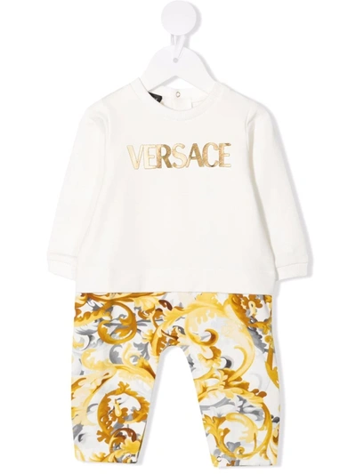Versace Babies' Baroccoflage Logo-print Romper Suit In White