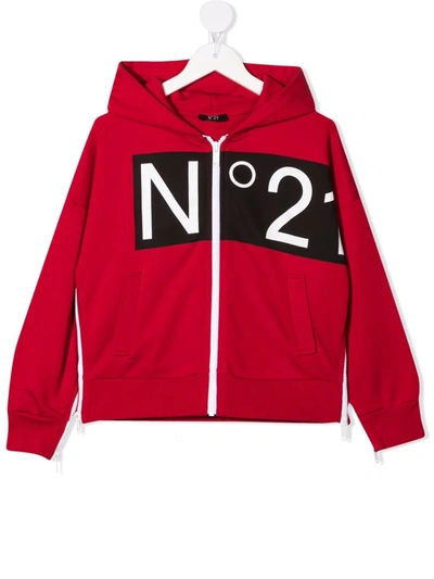 N°21 Kids' Logo-print Zip-fastening Hoodie In Red