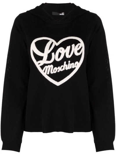 Love Moschino Embroidered Wool-blend Hoodie In Black