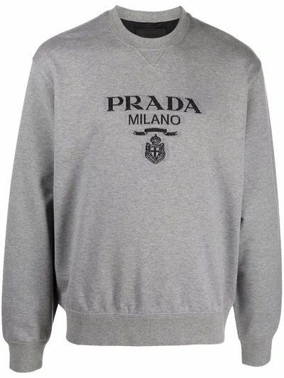Prada Oversized Cotton Jersey Logo Sweatshirt In Grey