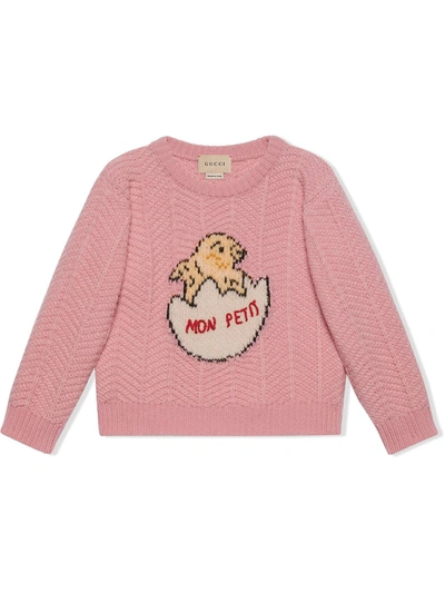 Gucci Kids' Chick Egg Wool Jumper In Pink