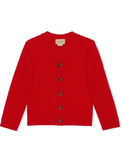 Gucci Kids' Square G Logo Wool Knit Cardigan In Red