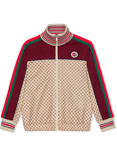 Gucci Kids' Technical Jersey Monogram-panel Jacket In Neutrals