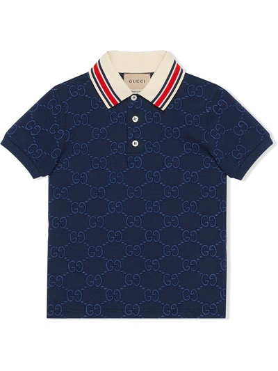 Gucci Kids' Gg Polo衫 In Blue