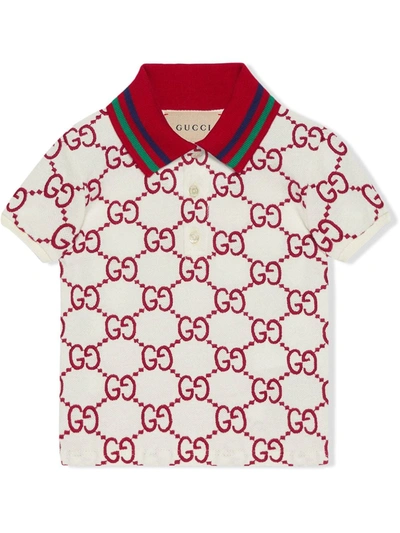 Gucci Babies' Gg Pattern Polo T-shirt In White