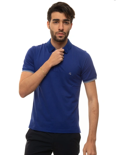 Fay Short Sleeve Polo Shirt Cornflower Blue Cotton Man