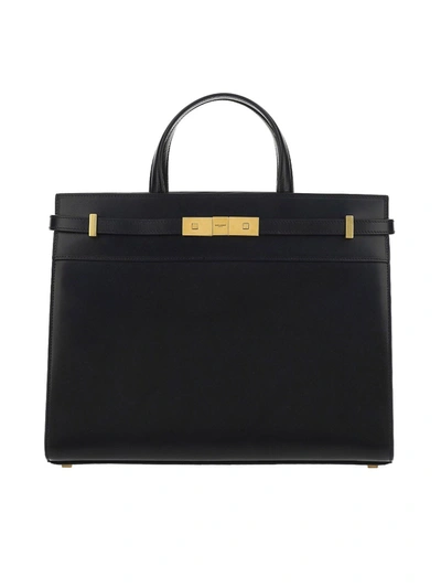 Saint Laurent Manhattan Small Smooth Leather Tote In Black