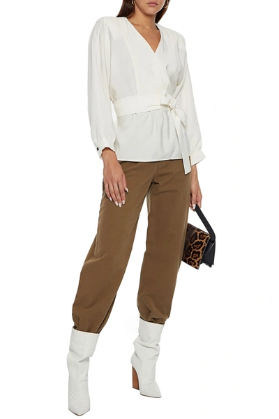 Ba&sh Cola Wrap-effect Crepe De Chine Top In Off-white