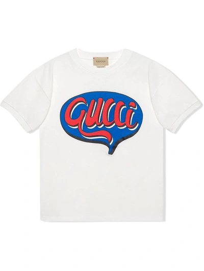 Gucci Kids' Logo印花短袖t恤 In White