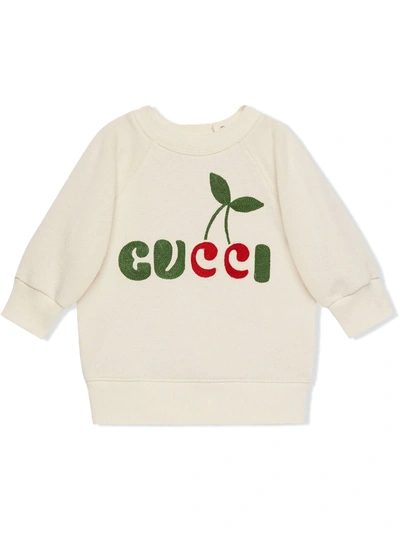 Gucci Babies' 樱桃logo刺绣卫衣 In White