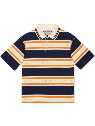 Gucci Kids' Logo-stripe Polo Shirt In Blue