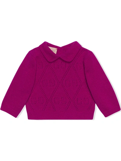 Gucci Babies' Gg-motif Perforated Jumper In Purple