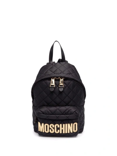 Moschino Logo-plaque Quilted Backpack In Black
