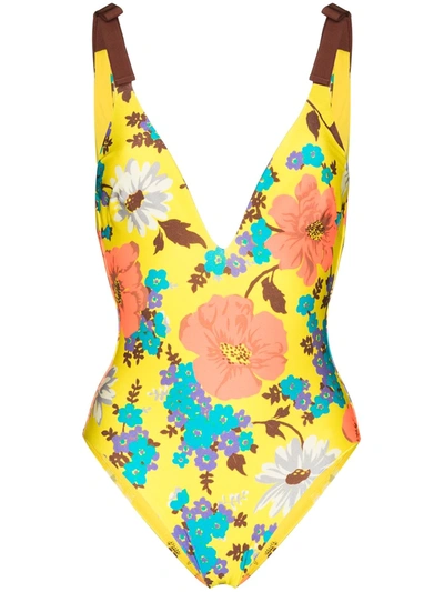 Zimmermann Estelle Floral-print Swimsuit In Gelb
