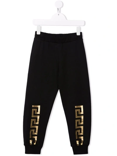 Versace Teen Greca-print Logo Track Pants In 黑色