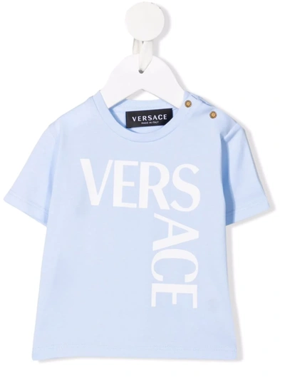 Versace Babies' Logo-print Short-sleeve T-shirt In 蓝色